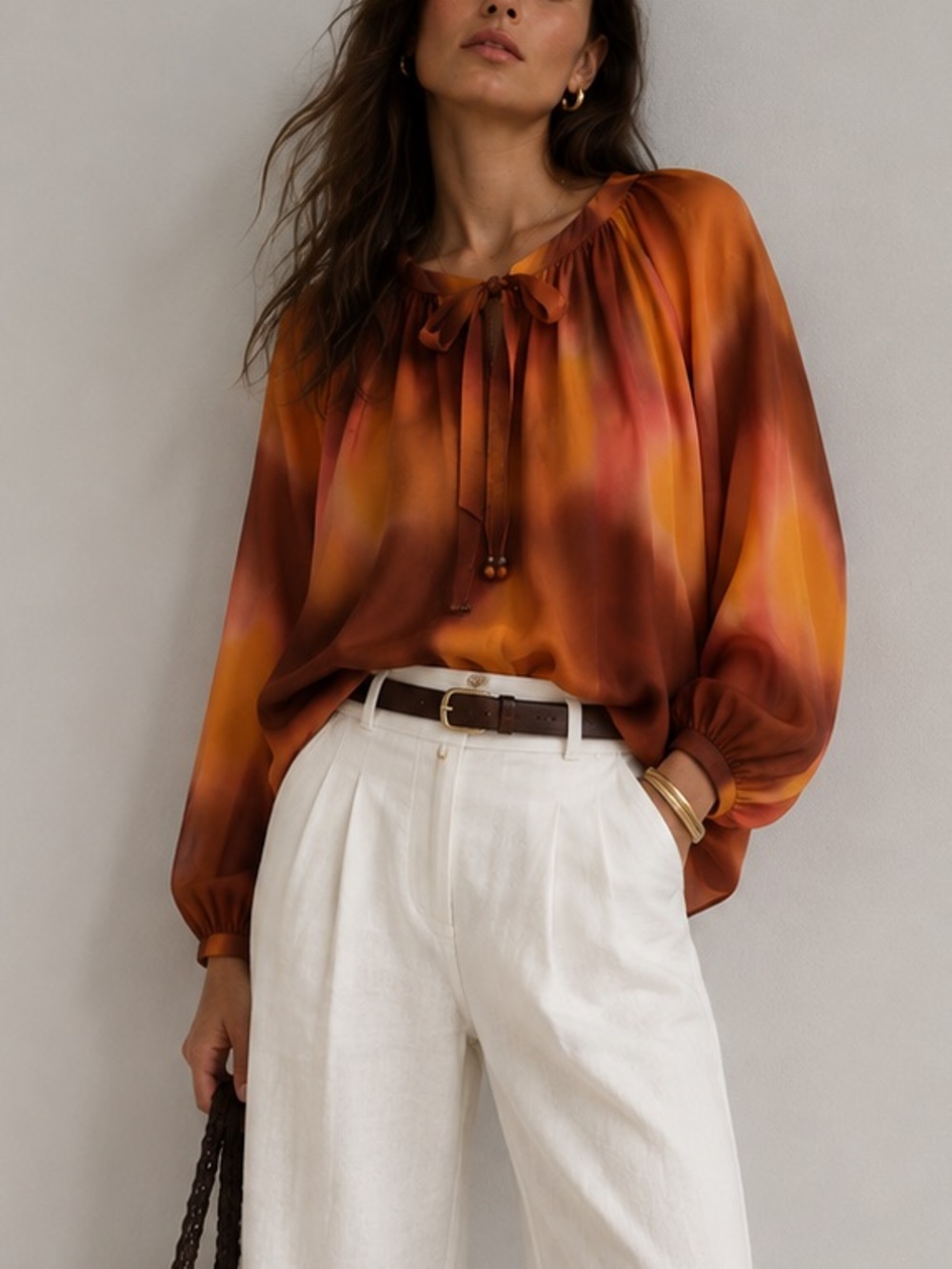 Zara tie dye long sleeve cotton blouse